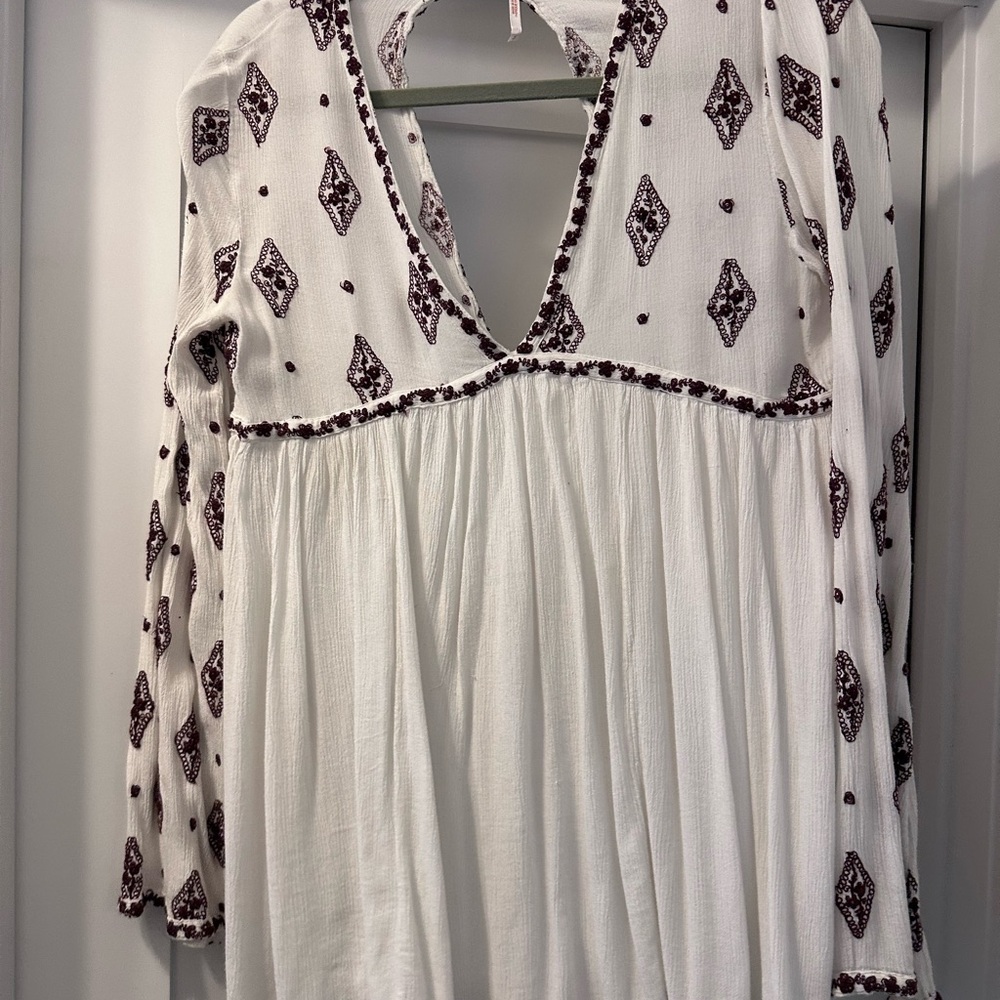 Free People White and Brown Blouse